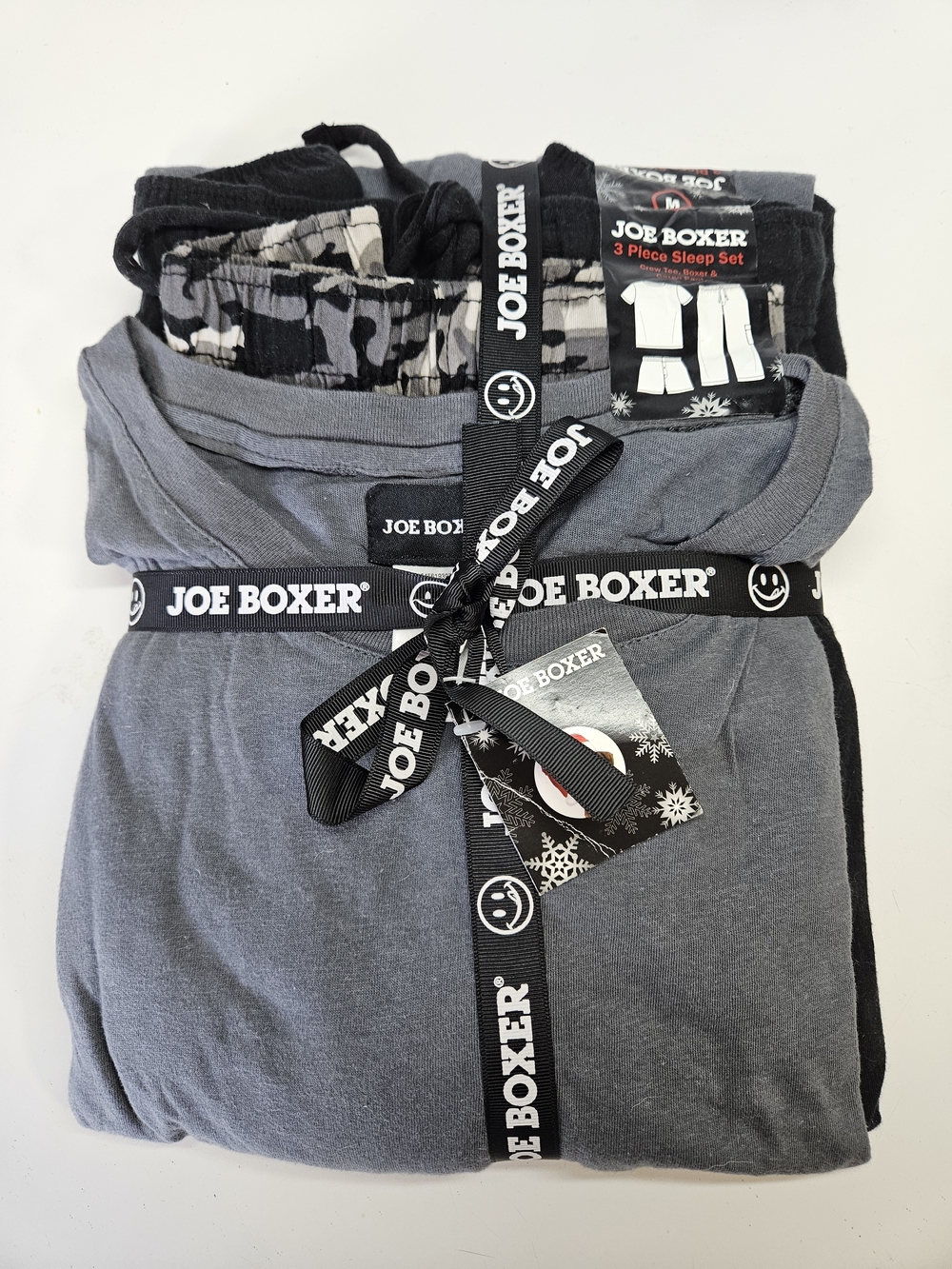 NEW Joe Boxer Men's Gray and Black Camouflage 3-Piece Sleep Set Medium